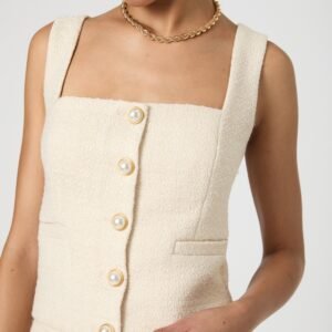 Structured Tweed Button Front Top